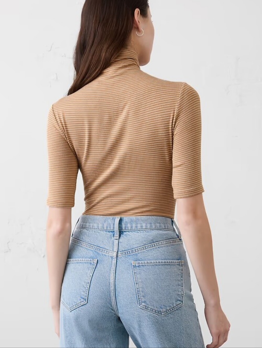 NWT BANANA REPUBLIC | $50 Soft Luxe Striped Turtleneck Top - Picture 2 of 4